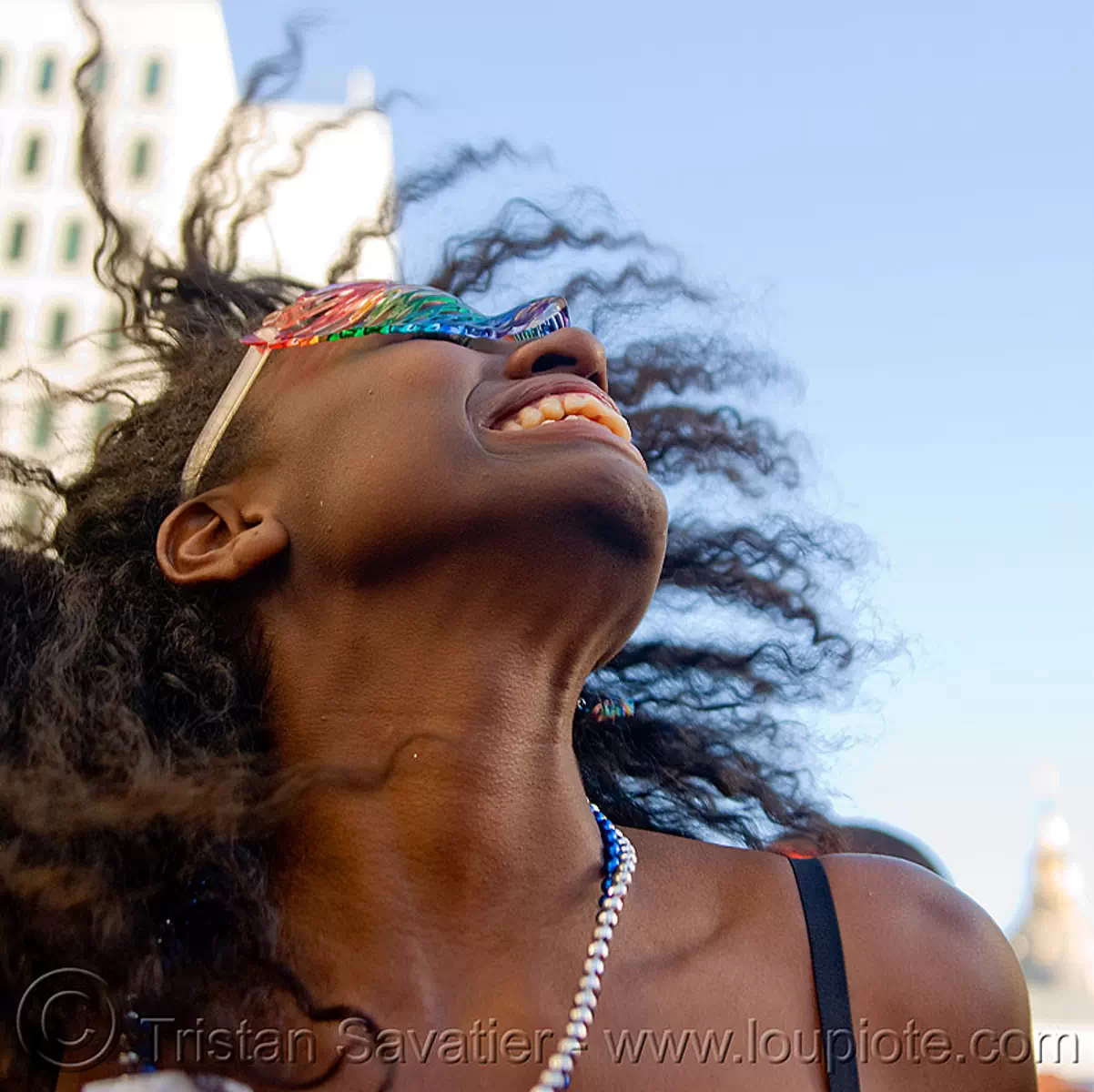 black girl dancing, gay pride festival, lelani, stock photo