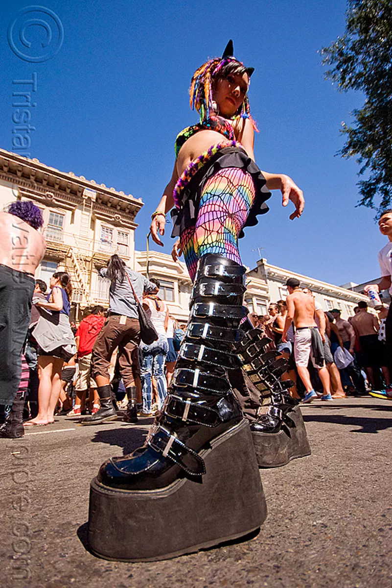 woman with party boots - platform shoes, gay pride festival, twisted jessikr, stock photo