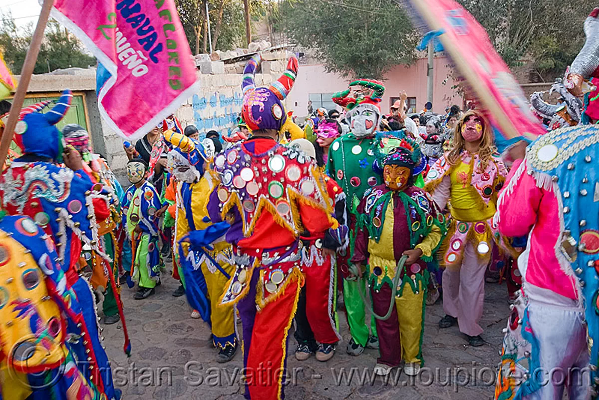 comparsa los picaflores - diablos - carnaval de humahuaca (argentina), carnival, costume, diablo carnavalero, diablo de carnaval, folklore, horns, man, mask, mirrors, noroeste argentino, quebrada de humahuaca, tribal, stock photo