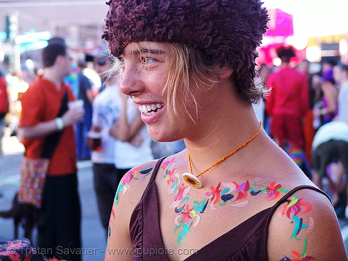 lucy getting painted - how weird street faire (san francisco), body paint, body painting, elgeacho, how weird festival, stock photo