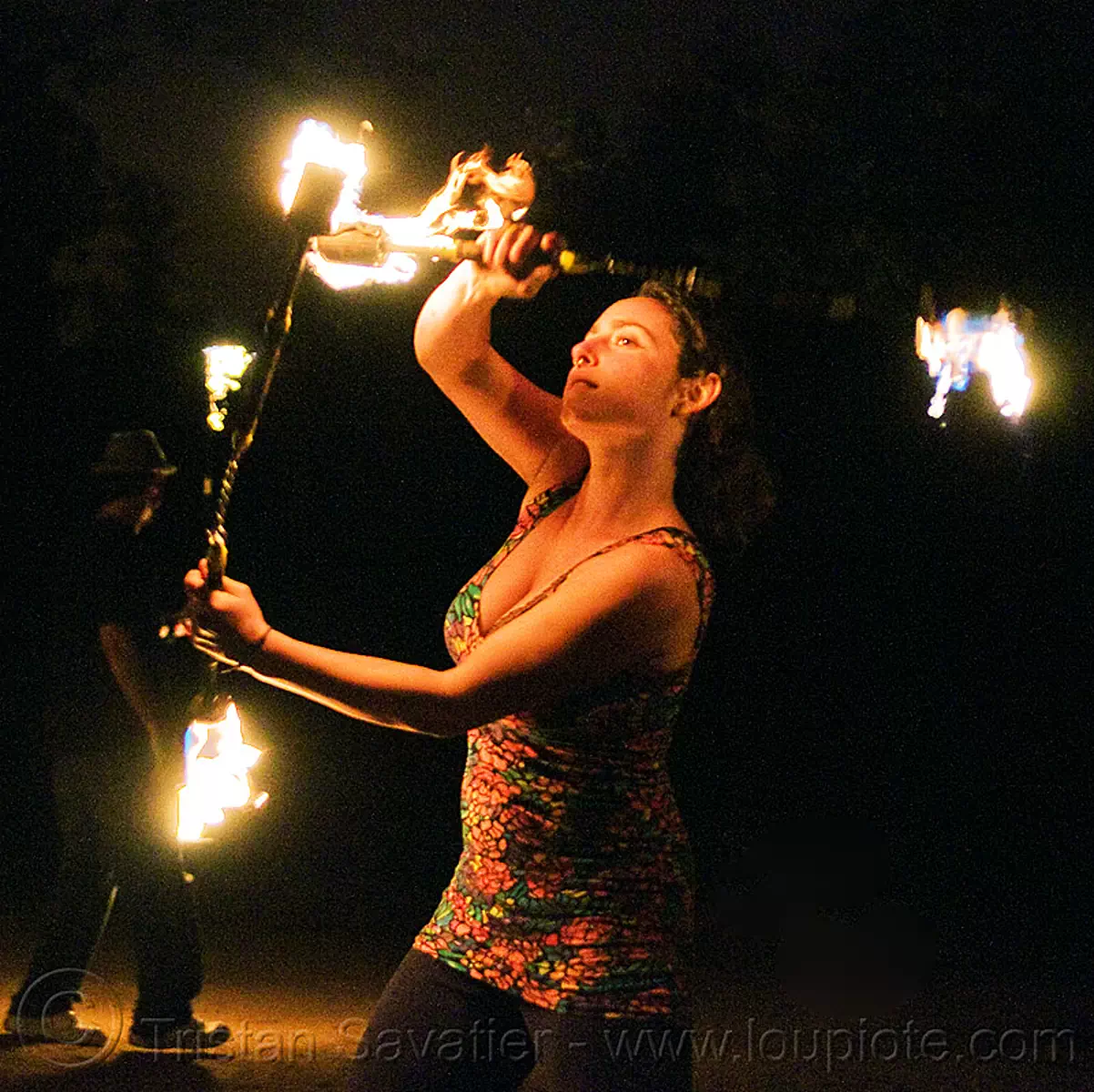 fire nunchaku - sarah, fire dancer, fire dancing, fire performer, fire spinning, flame, night, stock photo