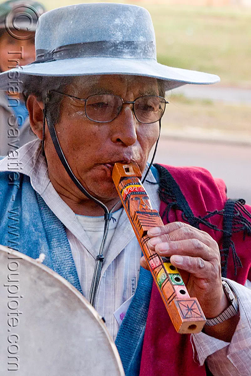 traditional andean flute, abra pampa, carnaval, carnival, folklore, gaucho, hat, man, music, noroeste argentino, old, quebrada de humahuaca, stock photo