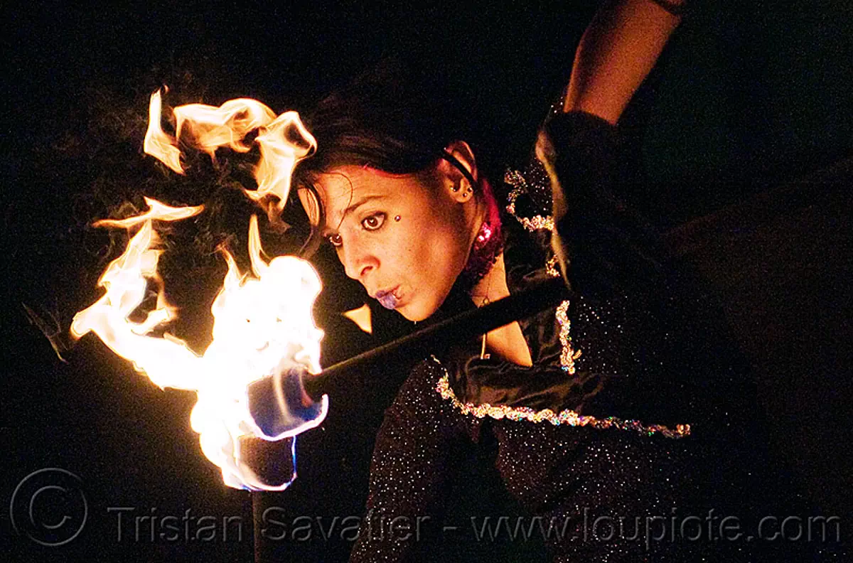mumu spinning fire staffs, fire dancer, fire dancing, fire performer, fire spinning, fire staves, flame, night, stock photo