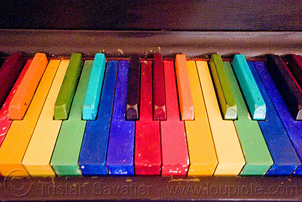 rainbow piano keys, piano keyboard, rainbow colors, twinspace continuum, stock photo