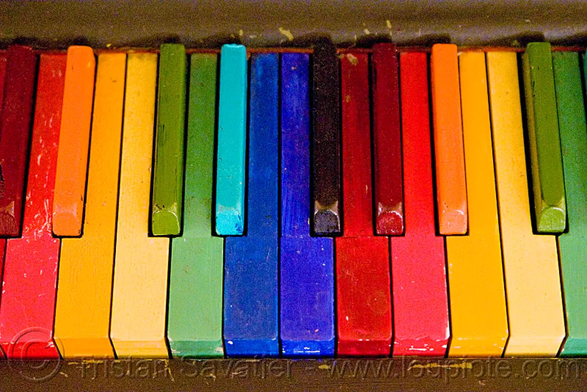 rainbow piano keyboard, rainbow colors, twinspace continuum, stock photo