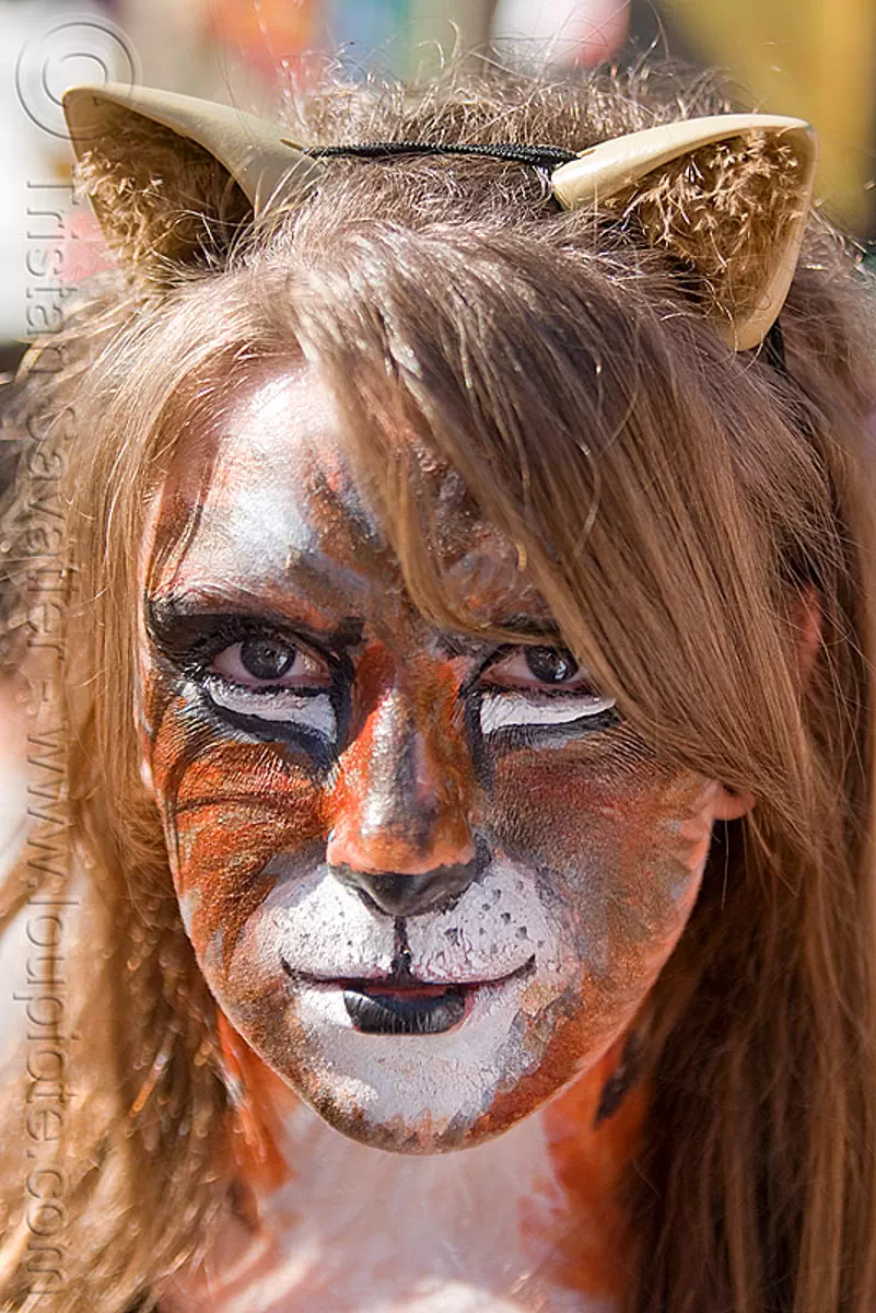 tiger face paint, cat ears headband