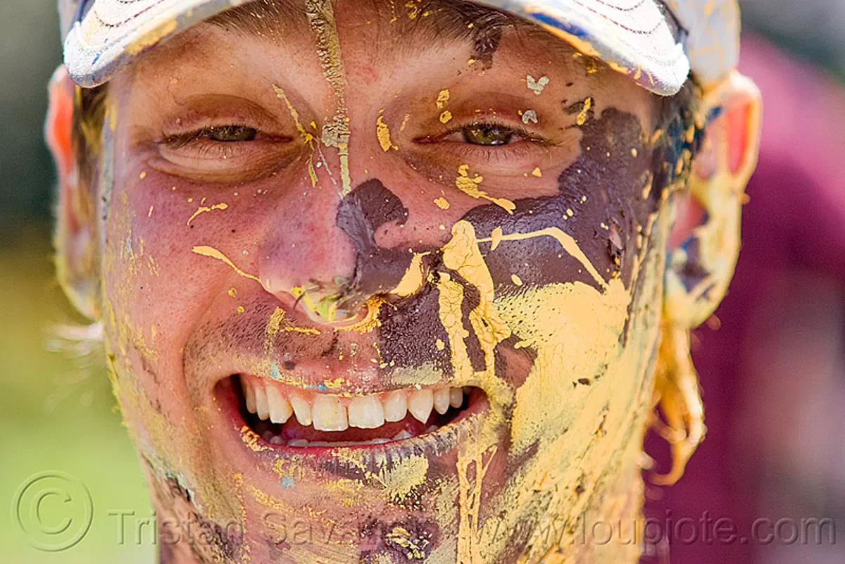 guy with paint on his face, acrylic paint, bay to breakers, festival, man, painter, street party, stock photo