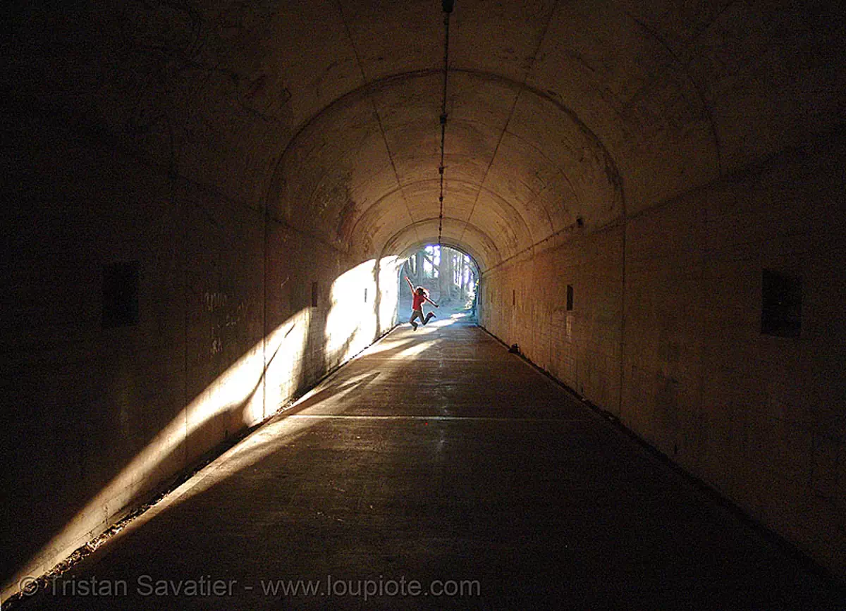 cold war tunnel (marine headlands, san francisco), architecture, army, backlight, battery 129, bunker tunnel, hawk hill, jumpshot, military tunnel, sf-87c, shadows, sharon, stock photo
