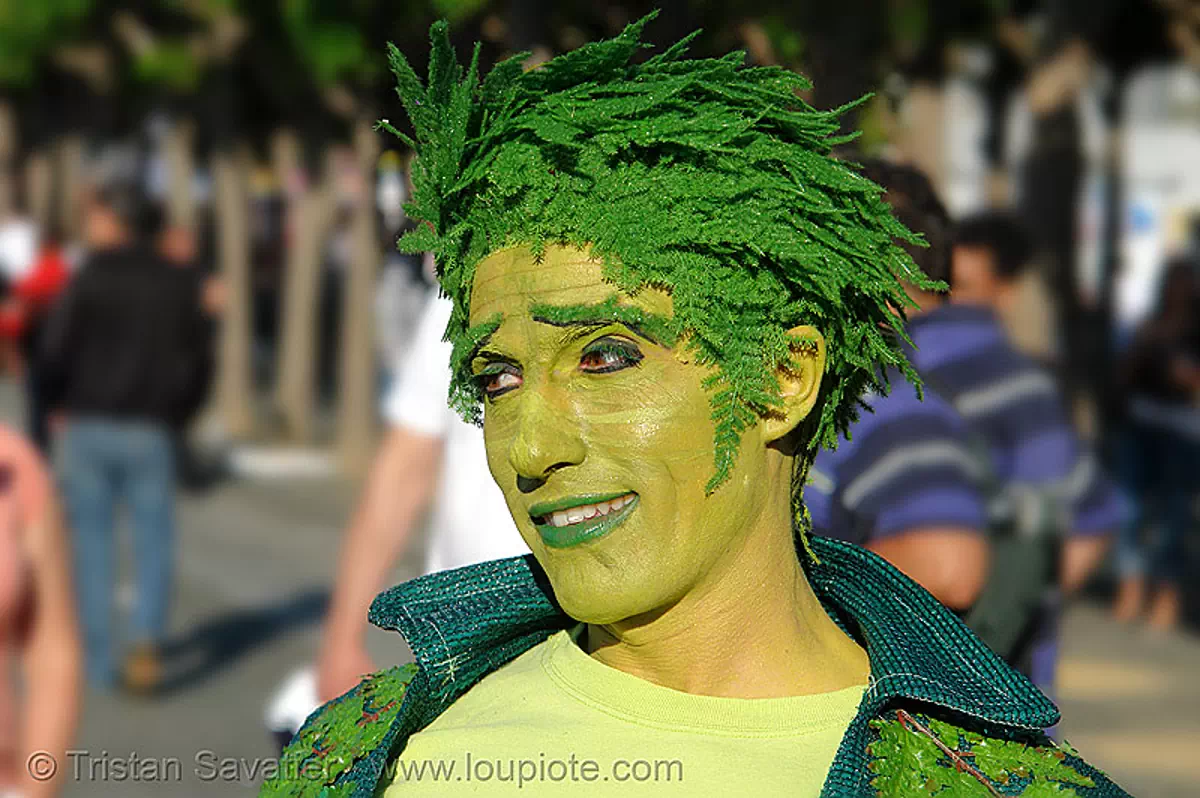 old gregg costume - green man, ferns, gay pride festival, old greg, parker, sf gay pride, stock photo