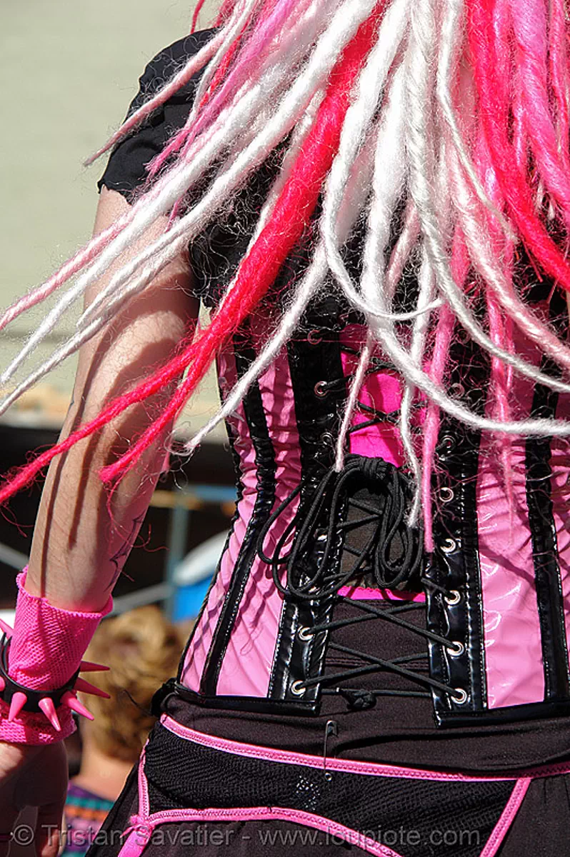 candy raver - gay pride (san francisco) - jenndoll, black, corset, cyberkitty, dancing, dreadfalls, gay pride festival, jen, jendoll, jendoll_cyberkitty, kandi kid, kandi raver, pink hair, plur, raver outfits, sf gay pride, trance, waist, waistline, stock photo
