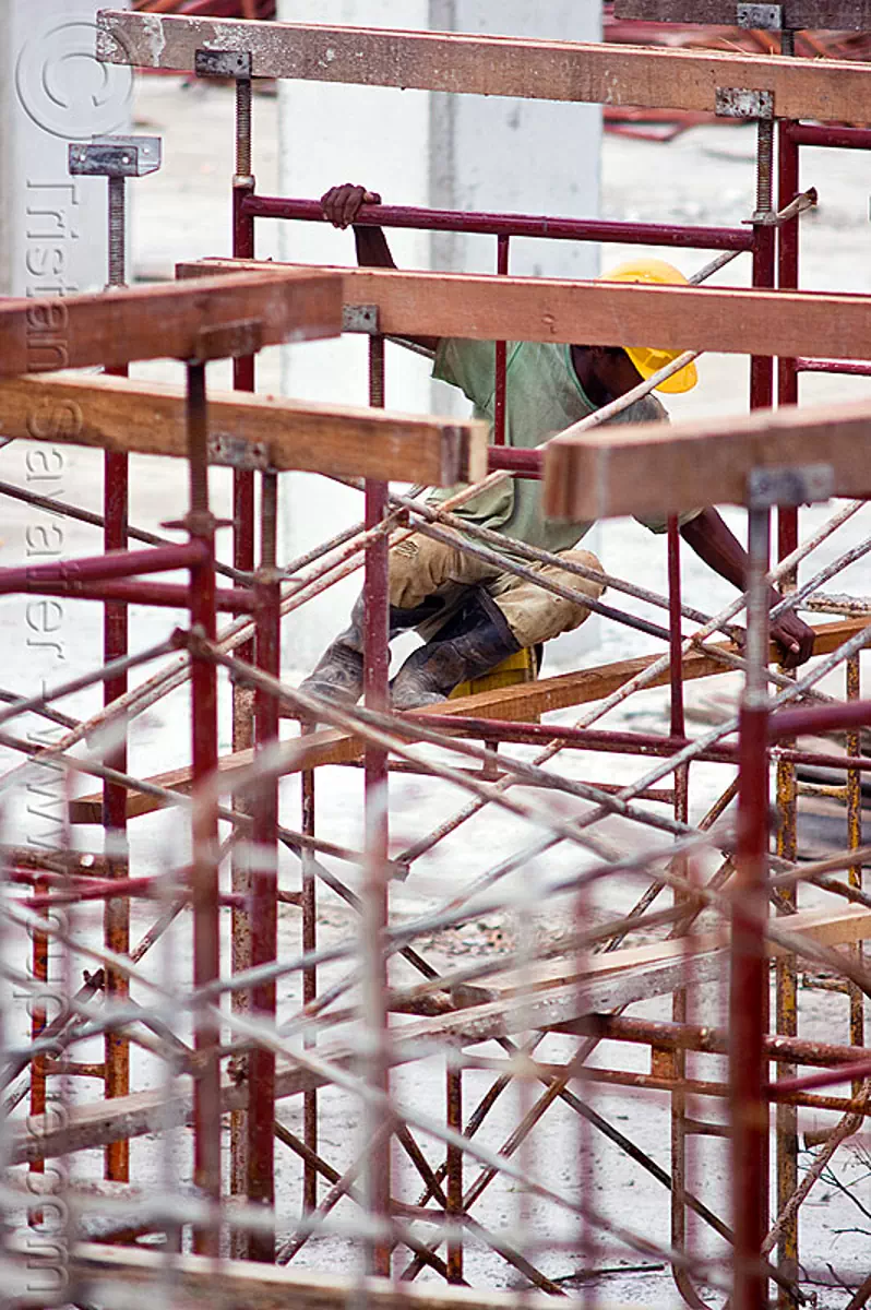 shoring scaffolding, building construction, construction site, construction workers, lumber, man, miri, safety helmet, timber, stock photo
