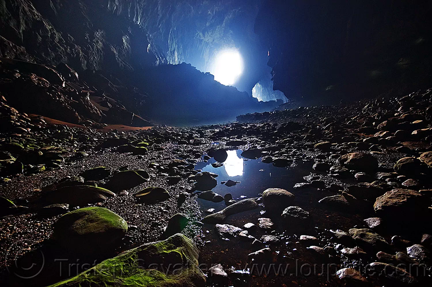 deer cave - mulu (borneo), backlight, caving, gunung mulu national park, natural cave, pebbles, reflection, spelunking, water, stock photo