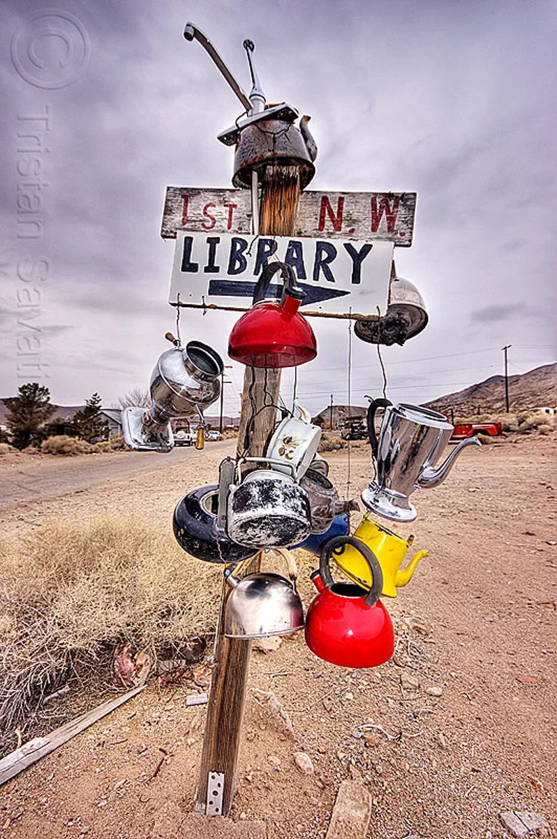 street sign in the wild west, 1st, darwin, death valley, desert, dirt road, ghost town, library, nw, post, teakettles, stock photo