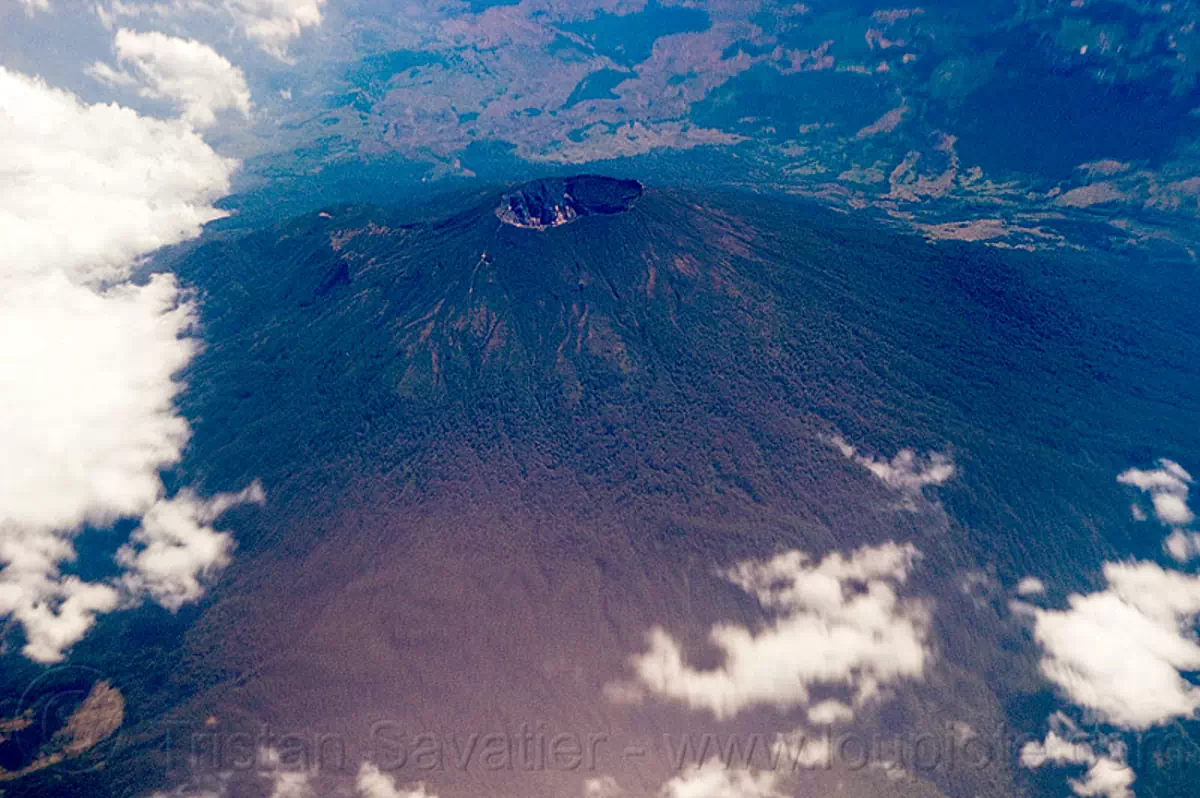 ciremai volcano, aerial photo, cereme, clouds, java, mountain, stratovolcano, volcanic cone, volcano crater, stock photo