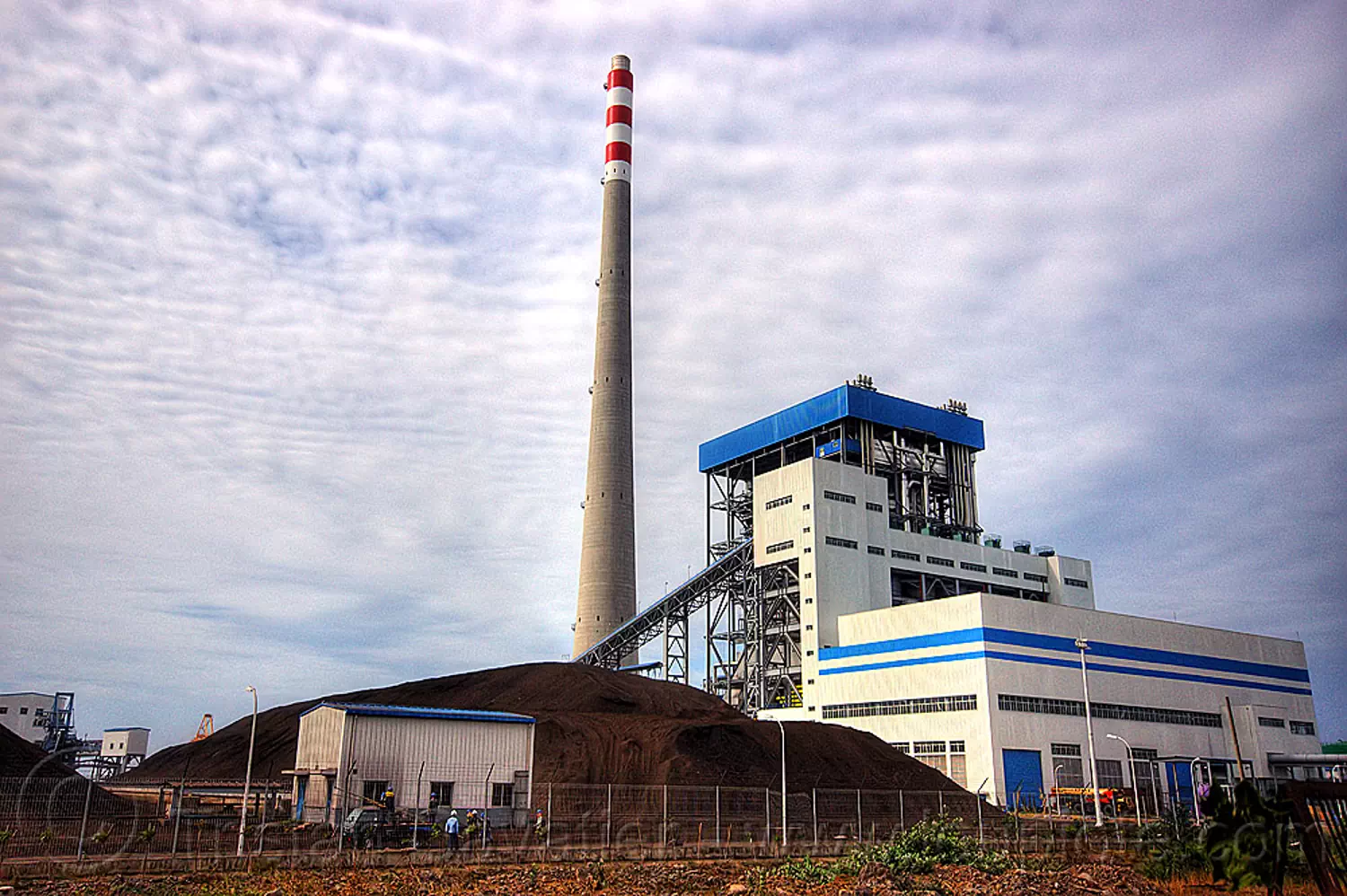 coal-burning power plant, coal fired, electricity, energy, factory, heap, industrial, java, paiton complex, power generation, power station, smoke stack, stockpile, stock photo