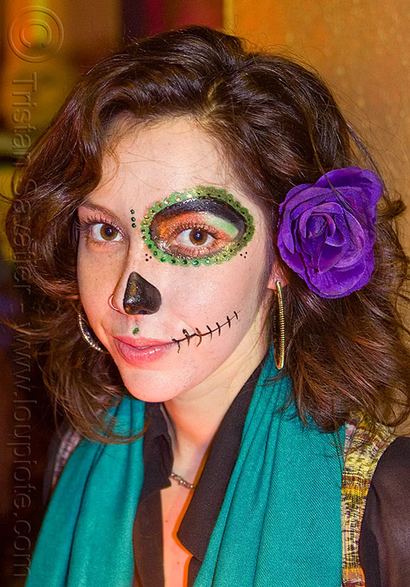 halfface sugar skull makeup