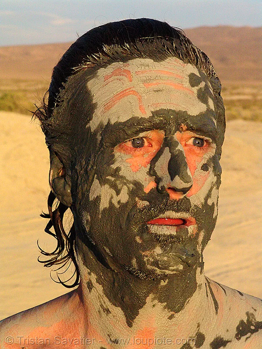 bill weir - mud mask (trego hot springs, black rock desert, nevada), facial, mud bath, muddy, skin care