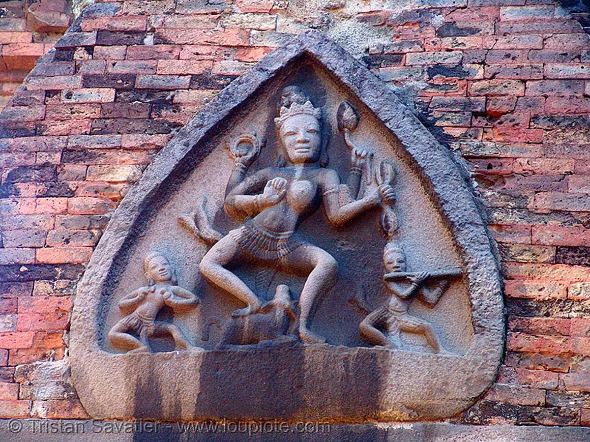 durga - po nagar cham towers (nha trang) - vietnam, bas-relief, cham temples, goddess, hindu deity, sculpture, stock photo