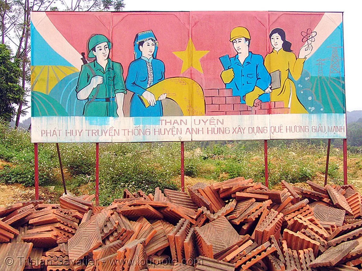 communist sign in than uyen - vietnam, propaganda, stock photo