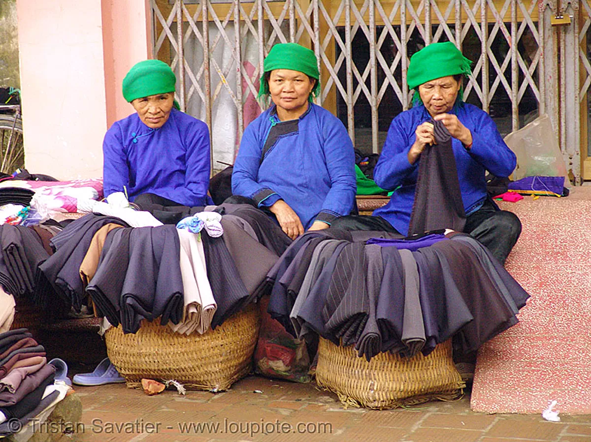 women from the giay tribe - vietnam, hill tribes, lai cai, stock photo