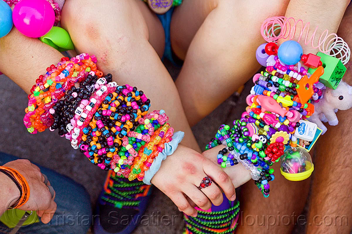 colorful bead bracelets, kandi cuffs