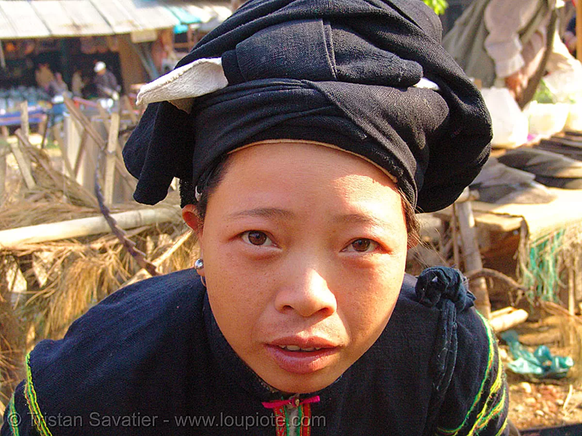 "lo lo den" tribe woman - vietnam, asian woman, black lo lo tribe, bảo lạc, hat, headwear, hill tribes, lo lo den tribe, stock photo