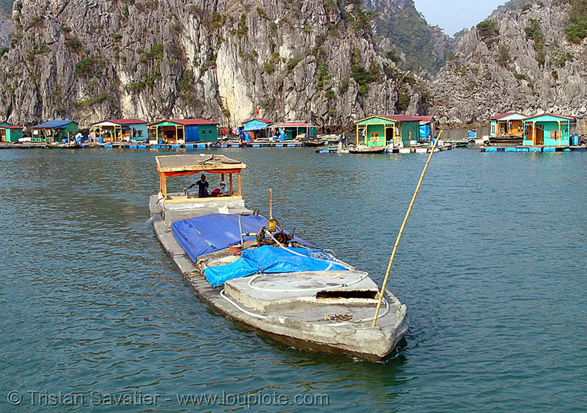 boat made of concrete - vietnam, cat ba island, concrete boat, c&aacute;t b&agrave;, halong bay, islands, sea, stock photo