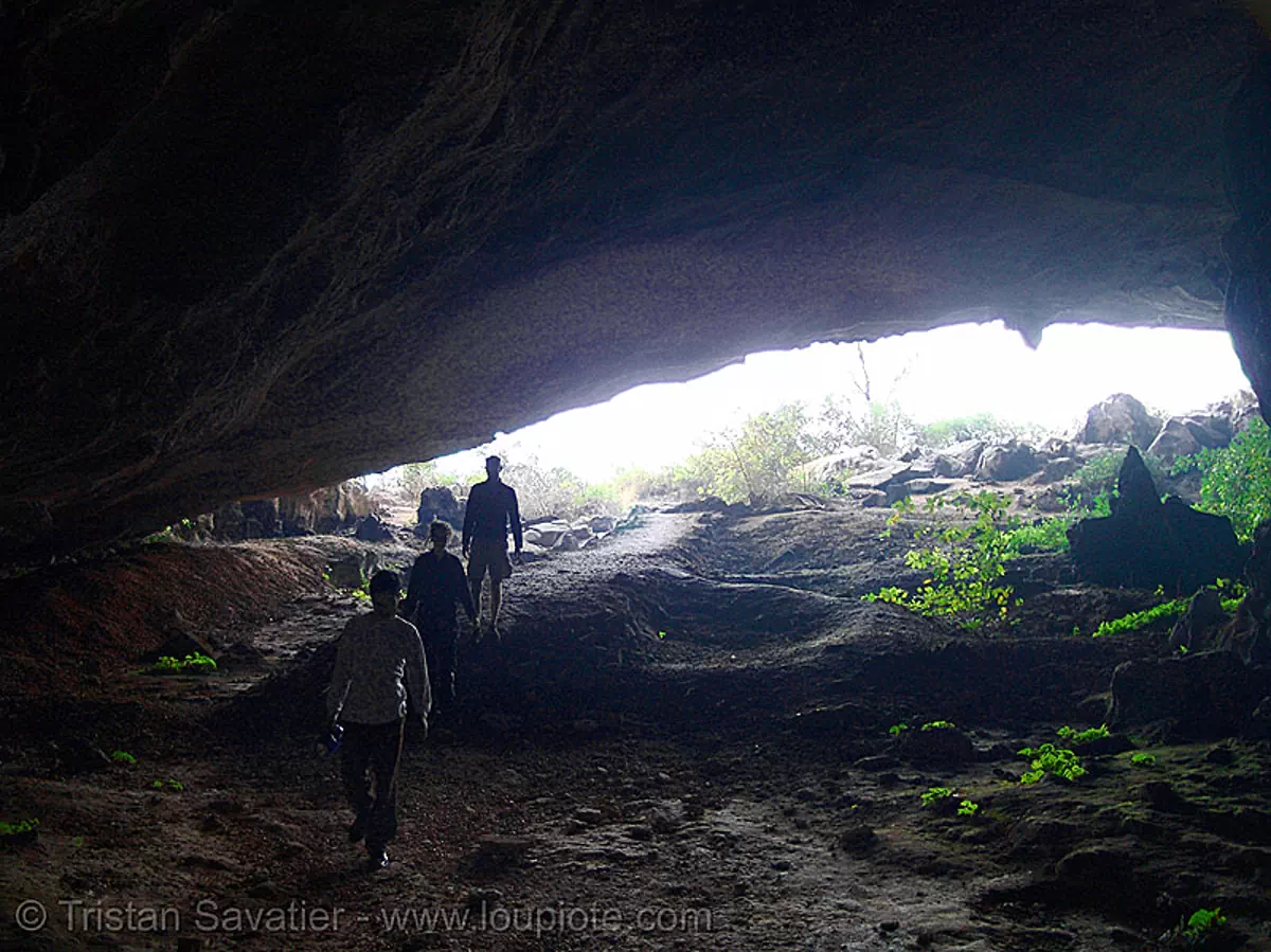 large cave on islet near cat ba - vietnam, cat ba island, cave mouth, caving, c&aacute;t b&agrave;, grotto, halong bay cave, natural cave, spelunking, stock photo