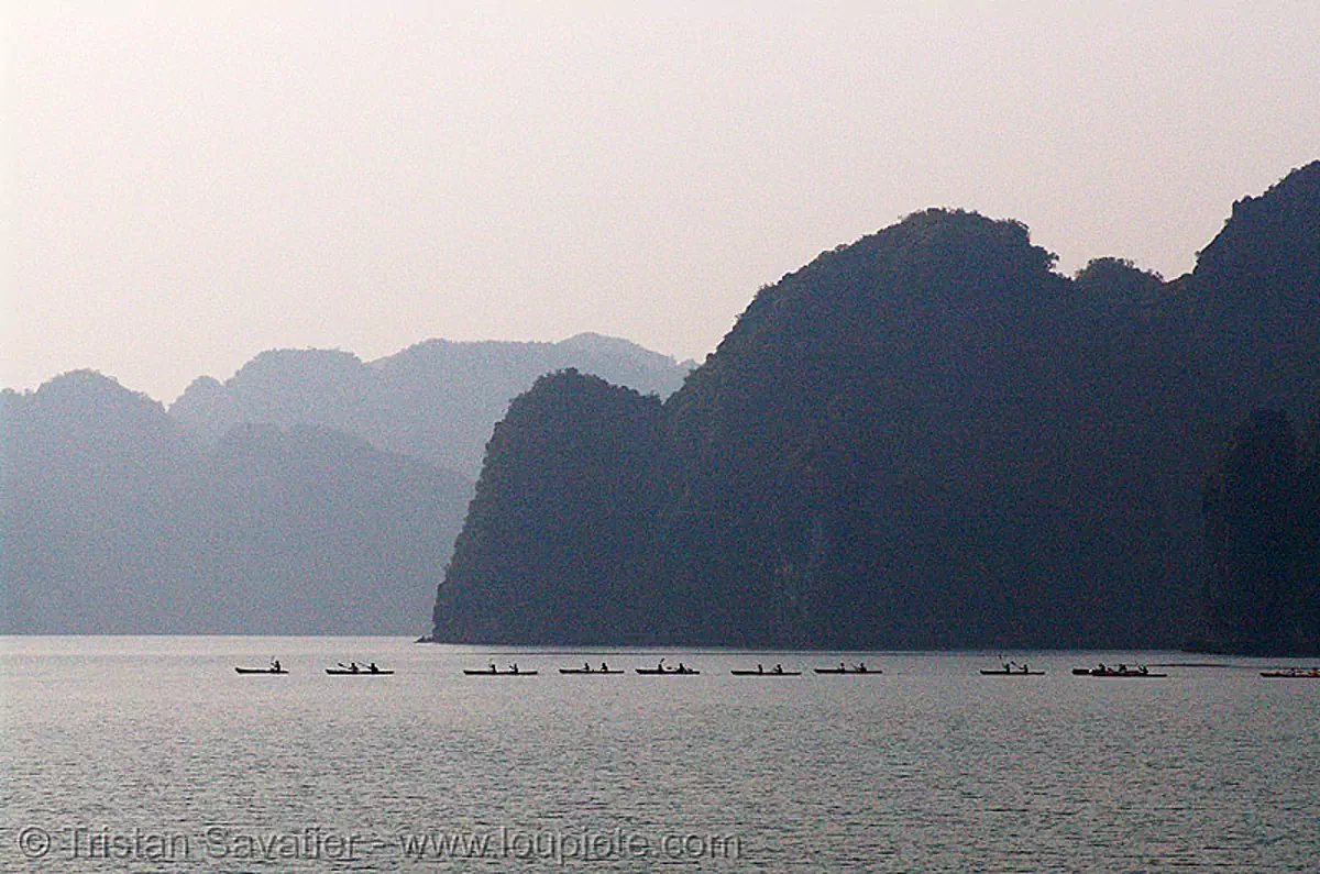 sea kayaks in halong bay - vietnam, boats, canoes, cano&euml;s, cat ba island, c&aacute;t b&agrave;, paddle, paddling, stock photo