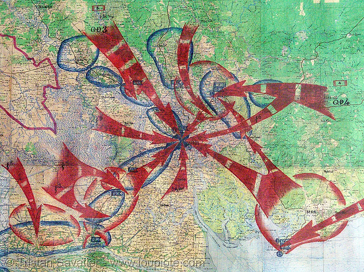 war map - battle of saigon - vietnam war, army museum, arrows, hanoi, ho chi minh city, military, red, war maps, stock photo