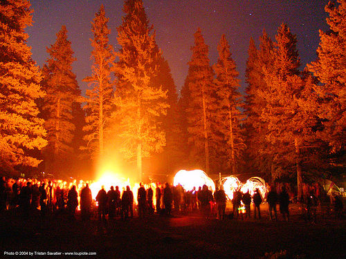 bonfire-and-fire-dancers - rainbow gathering - hippie