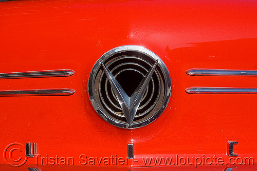 1958 buick special coupe - red - logo (san francisco), 1958, automobile, buick special, classic car, concentric circles, coupe, red