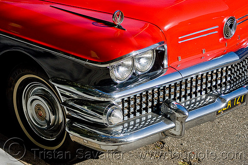 1958 buick special - red coupe (san francisco), 1958, automobile, buick special, classic car, coupe, front, grid, headlight, red