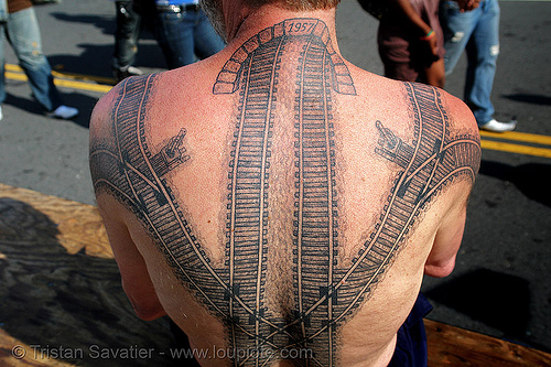 A way to cover tattoos cover. Daryl's amazing railroad tattoos (San 