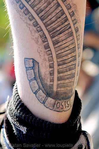 disturbed tattoo. railroad tattoo - leg tunnel,