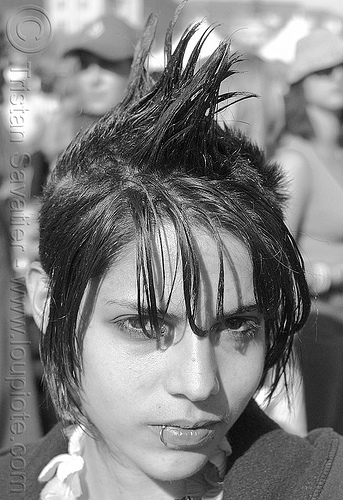 red hair and lip piercing. girl with mohawk - lip