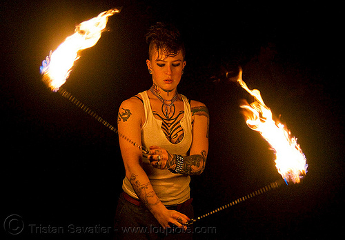 spinning fire poi (san francisco) - fire dancer - leah