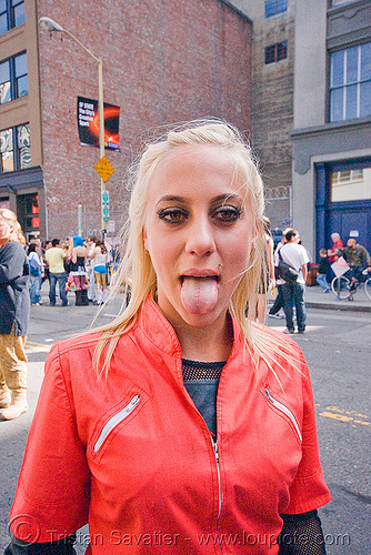 Lusha sticking out tongue - "How Weird Street Faire" (San Francisco)