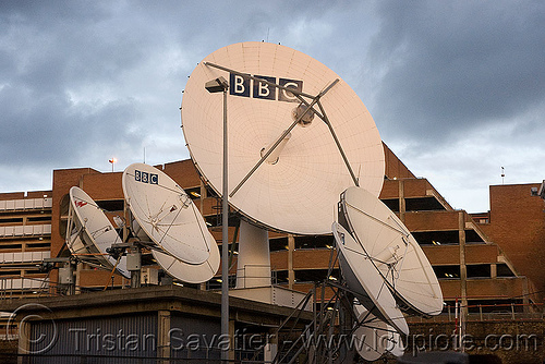 BBC satellite dishes - parabolic antennas - BBC television centre - broadcast station (london)