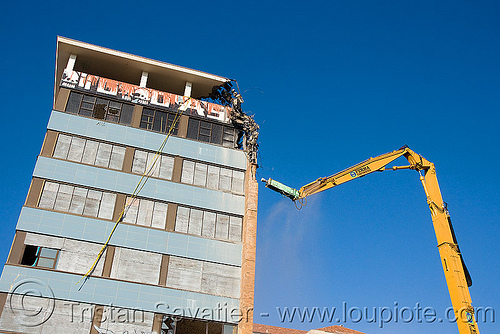 building demolition - hydraulic hammer breaker on long reach boom - NPK E213