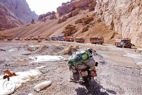 large nullah in the canyon before pang - manali to leh road (india)