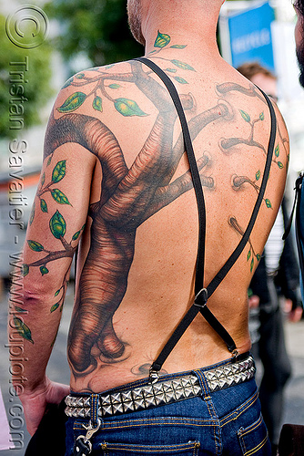 tree tattoo back piece Dore Alley Fair man