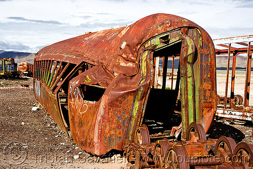 wrecked train car train cemetery uyuni bolivia abandoned accidented
