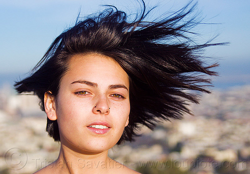 zoey, nose piercing, nostril piercing, wind, woman