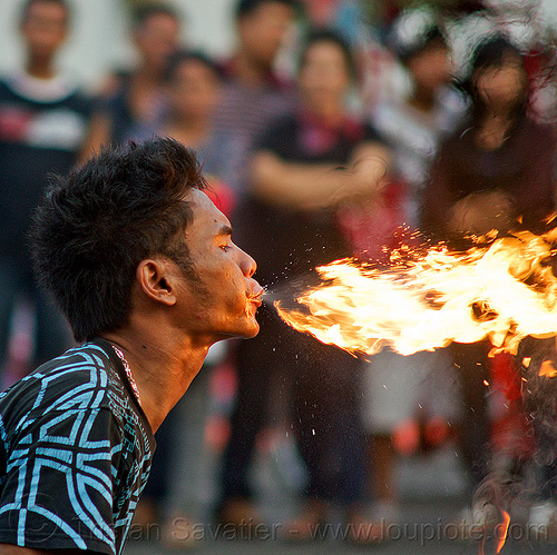 fire spitting crowd Eid ulFitr Fatahillah Square Fire Breather