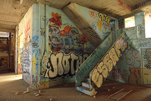 abandoned factory (san francisco), derelict, graffiti piece, pieces, street art, tie's warehouse, trespassing