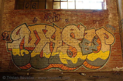 abandoned factory (san francisco), derelict, graffiti piece, maseo, street art, tie's warehouse, trespassing