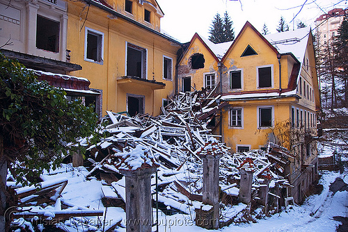 abandoned hotel - bad gastein (austria), bad gastein, hotel, ruins, snow, yellow