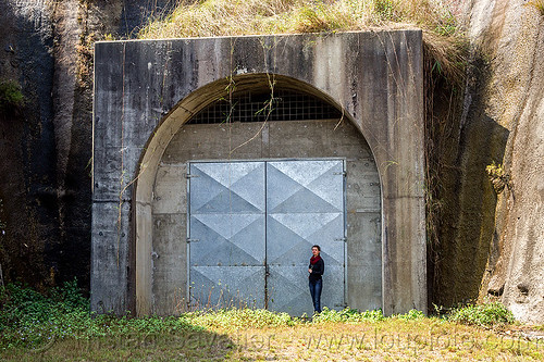 adit - tunnel entrance closed with metal door (nepal), adit, anne-laure, closed, concrete, gate, hydro-electric, metal door, tunnel, woman