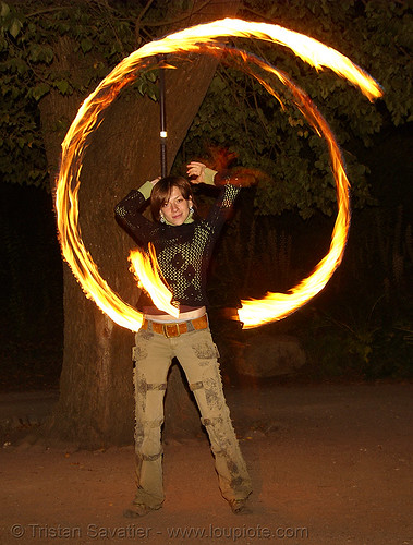 alissa spinning fire staff (san francisco), alissa, fire dancer, fire dancing, fire performer, fire spinning, fire staff, night, spinning fire